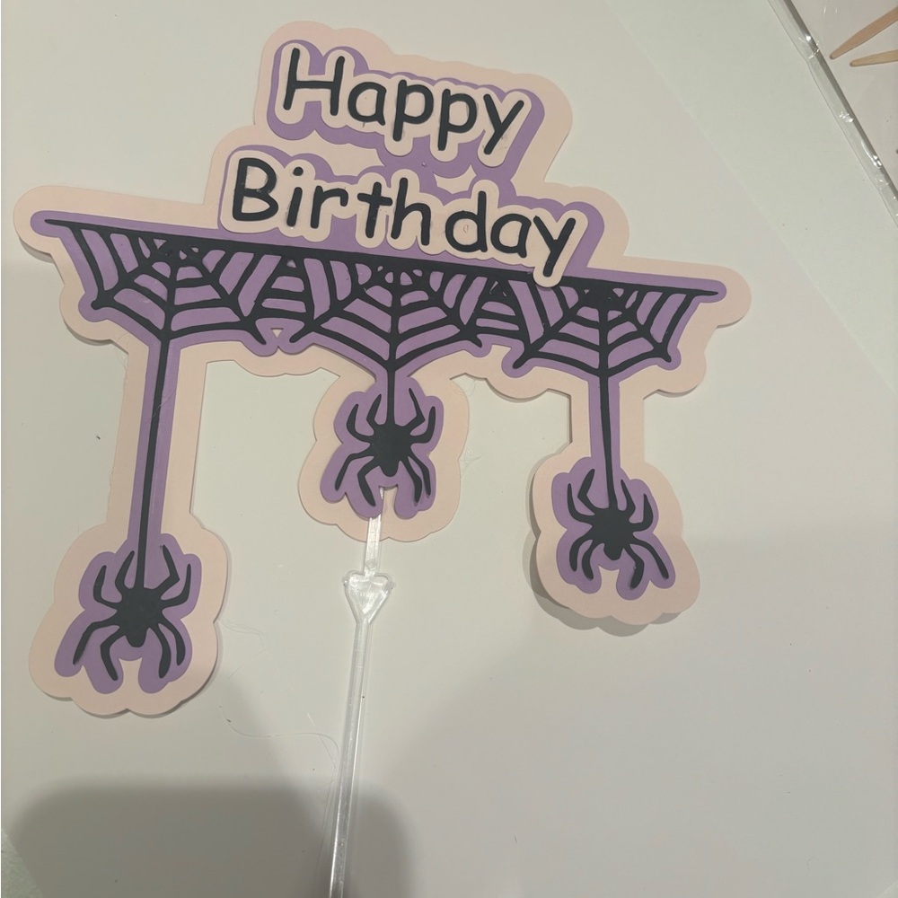 Spider Web Happy Birthday Cake Topper - Purple